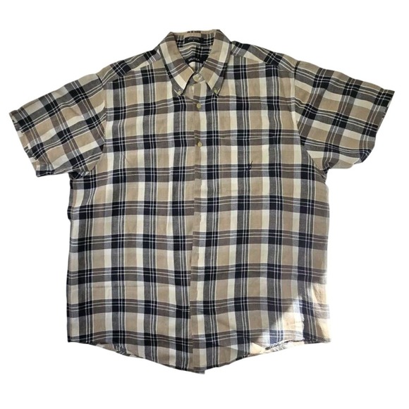 Nautica Mens Plaid Short‎ Sleeve Button Down Shirt, Size L - Picture 1 of 4
